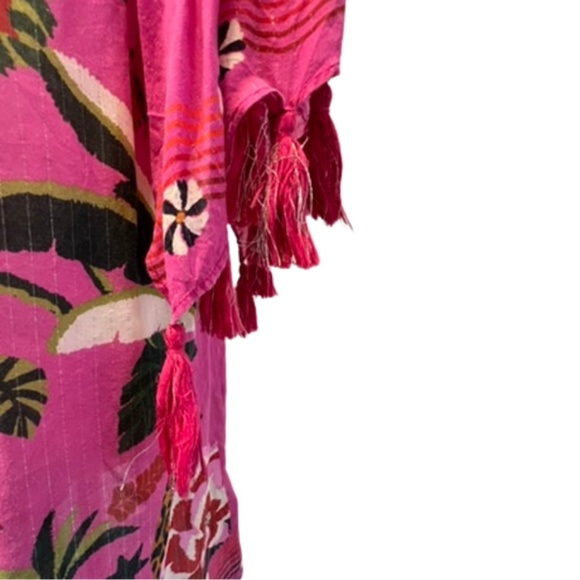 FARM Rio Anthropologie Pink Leopard Forest Beach Cover-Up Dress Kaftan (S) - Picture 5 of 13